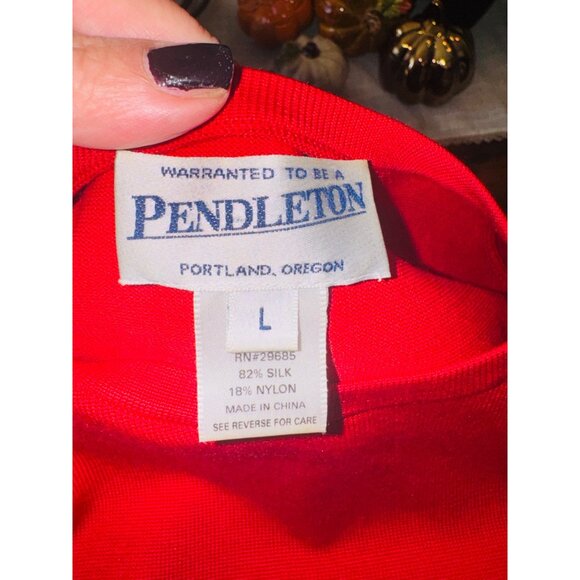 Pendleton Red Orange Silk Short Sleeve Knit Pullover Shirt Sweater Size L Luxury - Picture 5 of 7